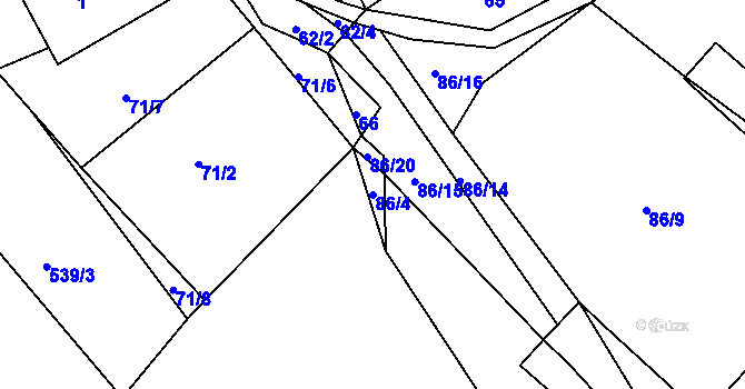 Parcela st. 86/4 v KÚ Hodíškov, Katastrální mapa