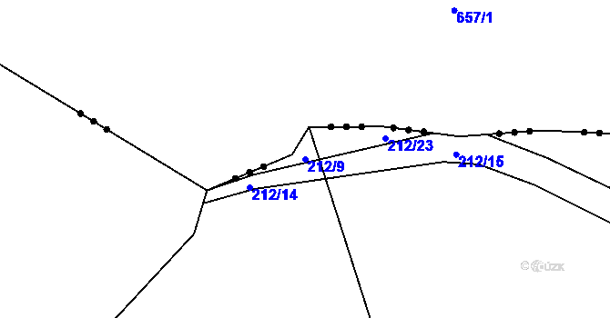 Parcela st. 212/9 v KÚ Hodíškov, Katastrální mapa