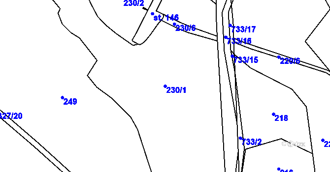 Parcela st. 230/1 v KÚ Hodíškov, Katastrální mapa