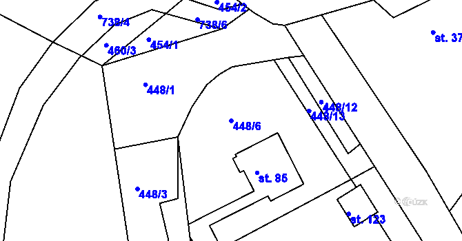 Parcela st. 448/6 v KÚ Hodíškov, Katastrální mapa