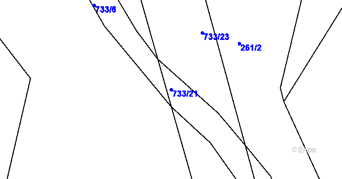 Parcela st. 733/21 v KÚ Hodíškov, Katastrální mapa