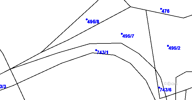 Parcela st. 743/1 v KÚ Hodíškov, Katastrální mapa
