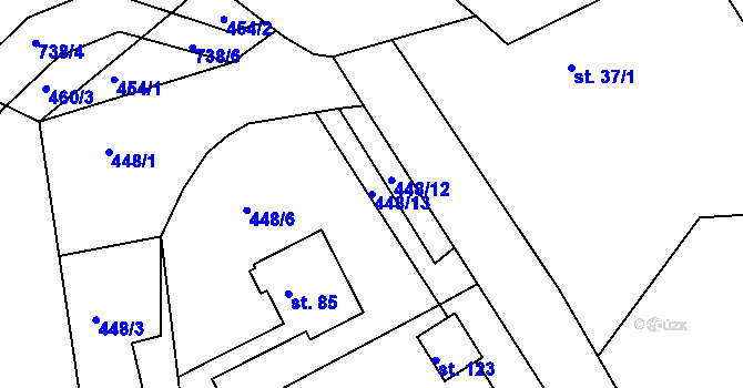 Parcela st. 448/13 v KÚ Hodíškov, Katastrální mapa