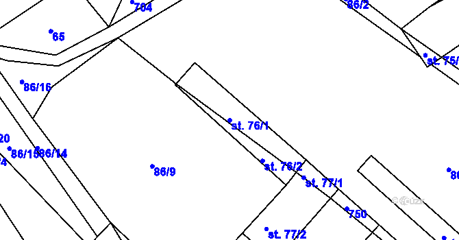 Parcela st. 76/1 v KÚ Hodíškov, Katastrální mapa