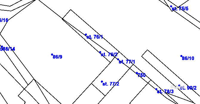 Parcela st. 76/2 v KÚ Hodíškov, Katastrální mapa