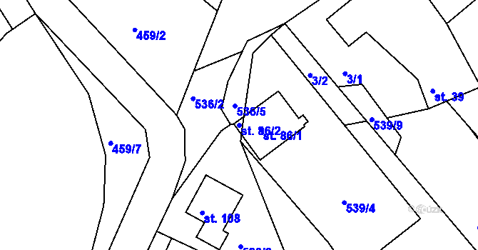 Parcela st. 86/2 v KÚ Hodíškov, Katastrální mapa
