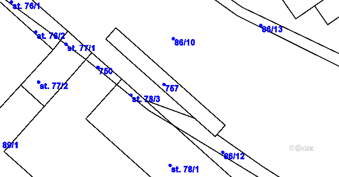 Parcela st. 90/2 v KÚ Hodíškov, Katastrální mapa