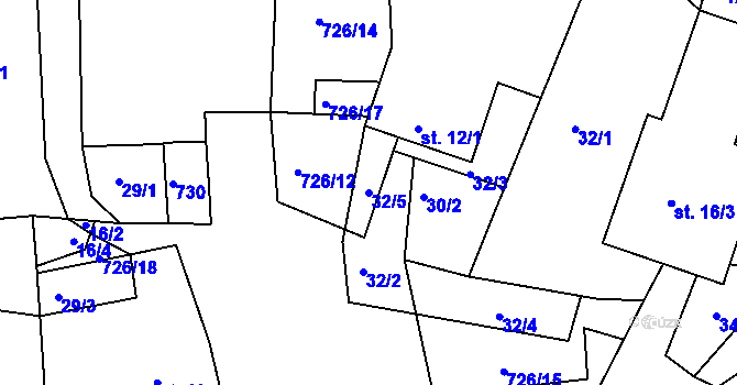 Parcela st. 32/5 v KÚ Hodíškov, Katastrální mapa