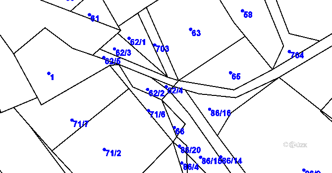 Parcela st. 62/4 v KÚ Hodíškov, Katastrální mapa