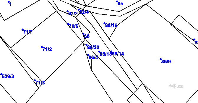 Parcela st. 86/15 v KÚ Hodíškov, Katastrální mapa