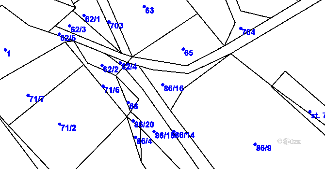 Parcela st. 86/16 v KÚ Hodíškov, Katastrální mapa