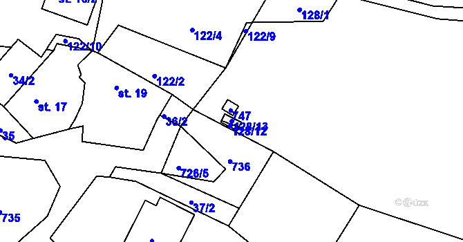 Parcela st. 128/13 v KÚ Hodíškov, Katastrální mapa