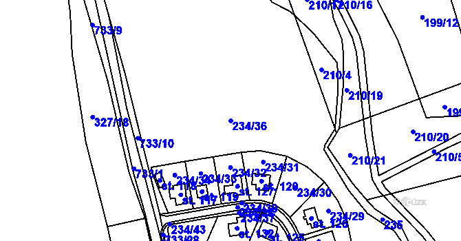 Parcela st. 234/36 v KÚ Hodíškov, Katastrální mapa