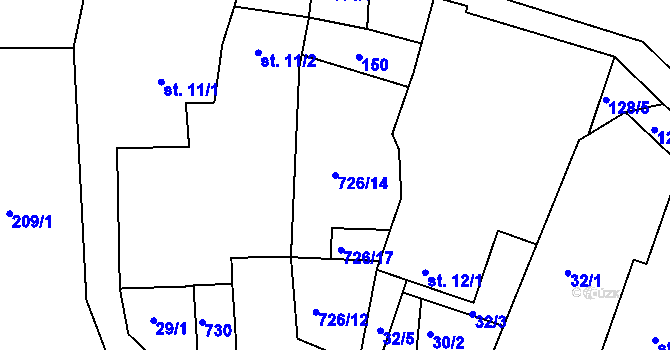 Parcela st. 726/14 v KÚ Hodíškov, Katastrální mapa
