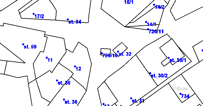 Parcela st. 726/16 v KÚ Hodíškov, Katastrální mapa