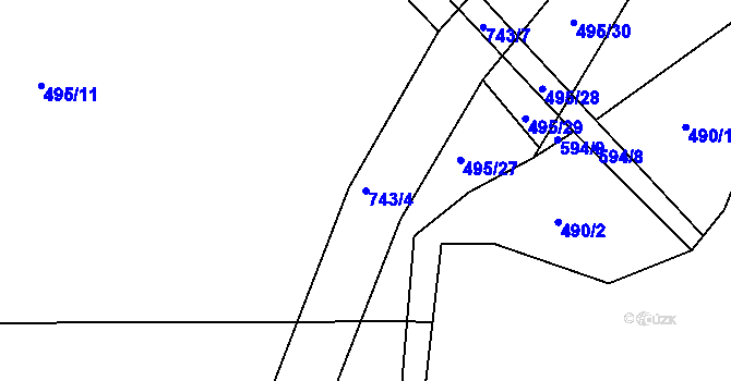 Parcela st. 743/4 v KÚ Hodíškov, Katastrální mapa