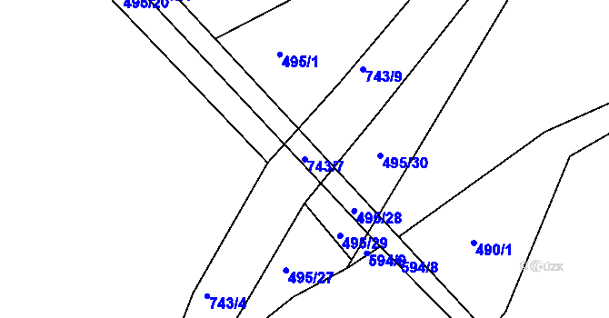 Parcela st. 743/7 v KÚ Hodíškov, Katastrální mapa