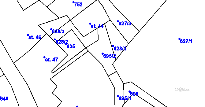 Parcela st. 695/2 v KÚ Hodíškov, Katastrální mapa
