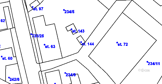 Parcela st. 144 v KÚ Hodíškov, Katastrální mapa