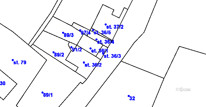 Parcela st. 36/3 v KÚ Hodkov, Katastrální mapa