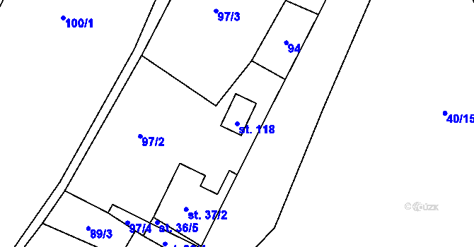 Parcela st. 118 v KÚ Hodkov, Katastrální mapa