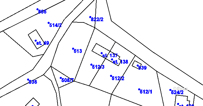 Parcela st. 137 v KÚ Hodkov, Katastrální mapa