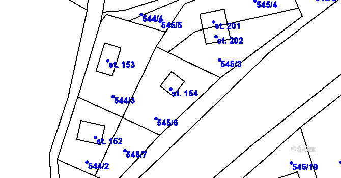 Parcela st. 154 v KÚ Hodkov, Katastrální mapa