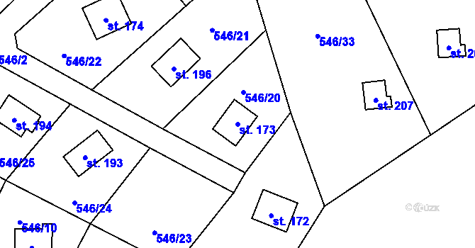 Parcela st. 173 v KÚ Hodkov, Katastrální mapa