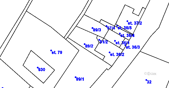 Parcela st. 89/2 v KÚ Hodkov, Katastrální mapa