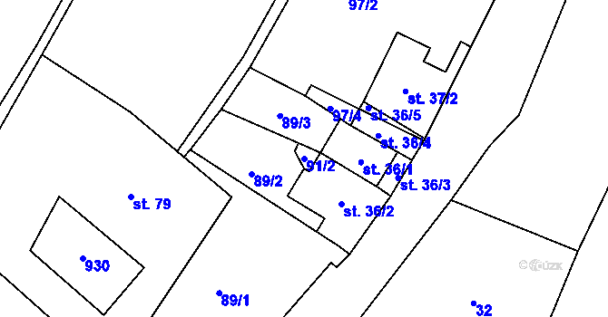 Parcela st. 91/2 v KÚ Hodkov, Katastrální mapa