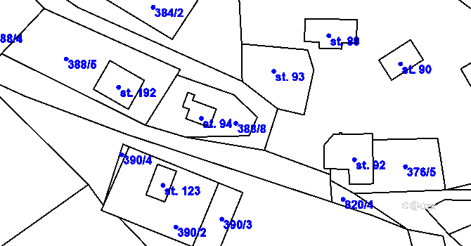 Parcela st. 388/8 v KÚ Hodkov, Katastrální mapa
