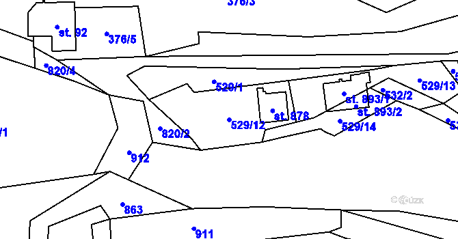 Parcela st. 529/12 v KÚ Hodkov, Katastrální mapa