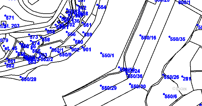 Parcela st. 550/1 v KÚ Hodkov, Katastrální mapa