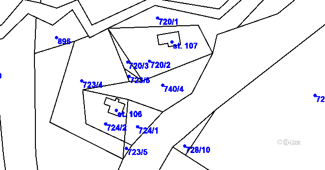 Parcela st. 740/4 v KÚ Hodkov, Katastrální mapa