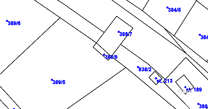 Parcela st. 388/9 v KÚ Hodkov, Katastrální mapa