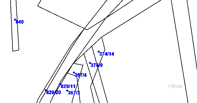 Parcela st. 374/14 v KÚ Hodkov, Katastrální mapa