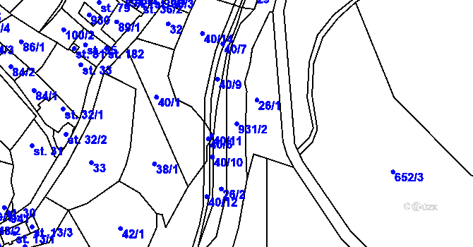 Parcela st. 931/2 v KÚ Hodkov, Katastrální mapa