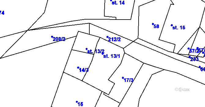 Parcela st. 13/1 v KÚ Krasoňovice, Katastrální mapa