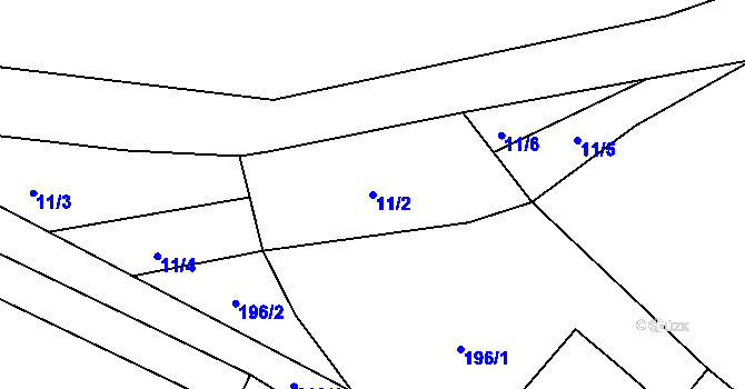Parcela st. 11/2 v KÚ Krasoňovice, Katastrální mapa