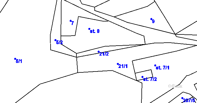Parcela st. 21/2 v KÚ Krasoňovice, Katastrální mapa