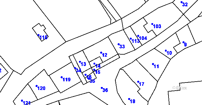 Parcela st. 12 v KÚ Hodkovice nad Mohelkou, Katastrální mapa