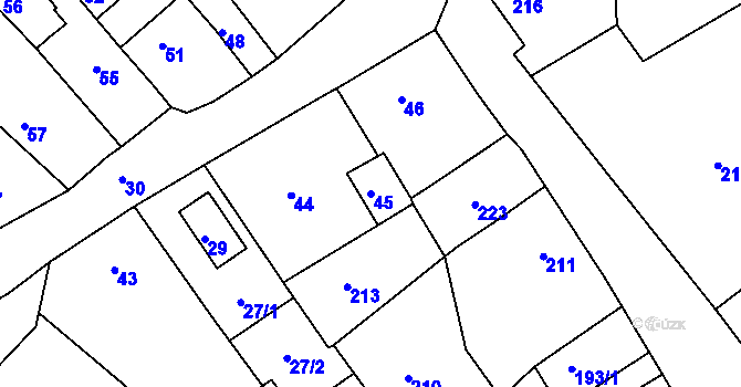 Parcela st. 45 v KÚ Hodkovice nad Mohelkou, Katastrální mapa