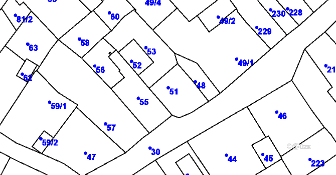 Parcela st. 51 v KÚ Hodkovice nad Mohelkou, Katastrální mapa