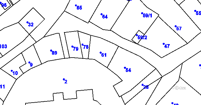 Parcela st. 61 v KÚ Hodkovice nad Mohelkou, Katastrální mapa