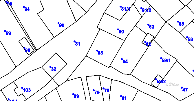 Parcela st. 85 v KÚ Hodkovice nad Mohelkou, Katastrální mapa