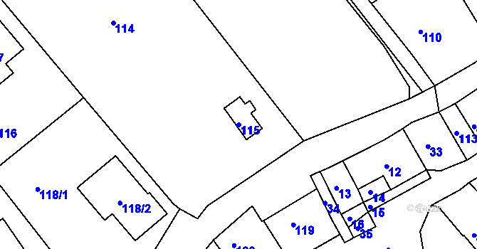 Parcela st. 115 v KÚ Hodkovice nad Mohelkou, Katastrální mapa