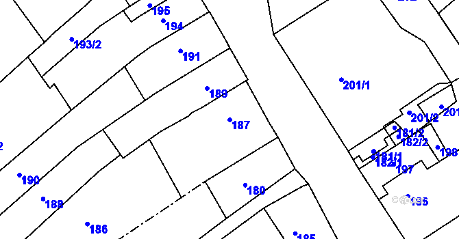 Parcela st. 187 v KÚ Hodkovice nad Mohelkou, Katastrální mapa