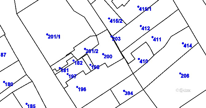 Parcela st. 200 v KÚ Hodkovice nad Mohelkou, Katastrální mapa
