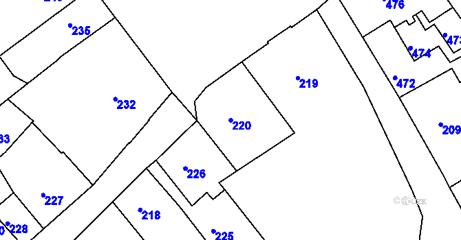 Parcela st. 220 v KÚ Hodkovice nad Mohelkou, Katastrální mapa