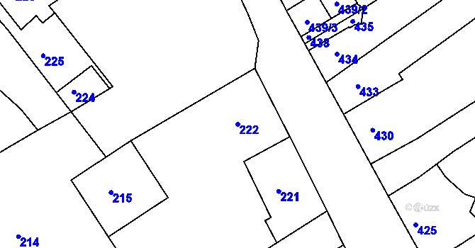 Parcela st. 222 v KÚ Hodkovice nad Mohelkou, Katastrální mapa